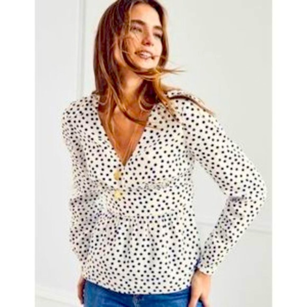 Boden Polka Dot Peplum Style Long Sleeve Blouse